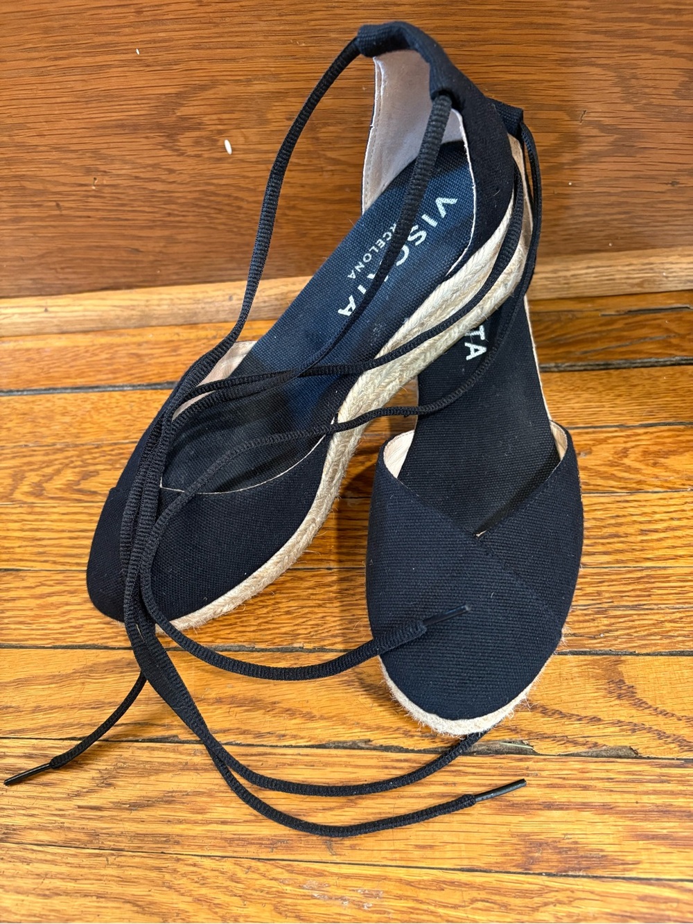 VISCATA Navy Canvas Espadrille Lace-Up Wedges